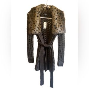 NWT Express—Chunky Cardigan, removeable faux fur, size XS